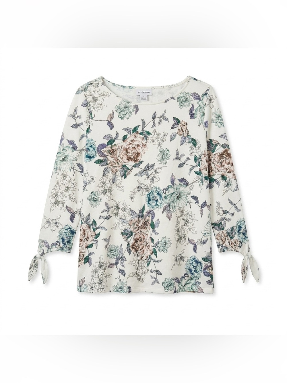 Liz Claiborne White Floral Scoop Neck Sweater